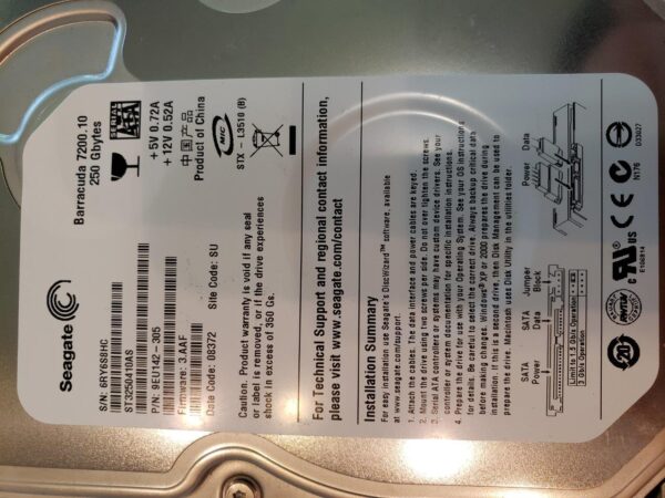 Seagate BarraCuda 7200.10 ST3250410AS 250GB 7200 RPM 16MB Cache SATA 3.0Gb/s 3.5" Internal Hard Drive - Image 3